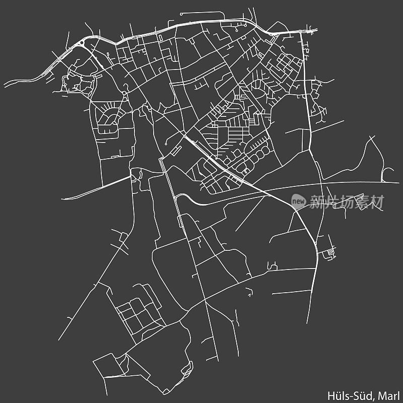 Street roads map of the HÜLS-SÜD MUNICIPALITY, MARL